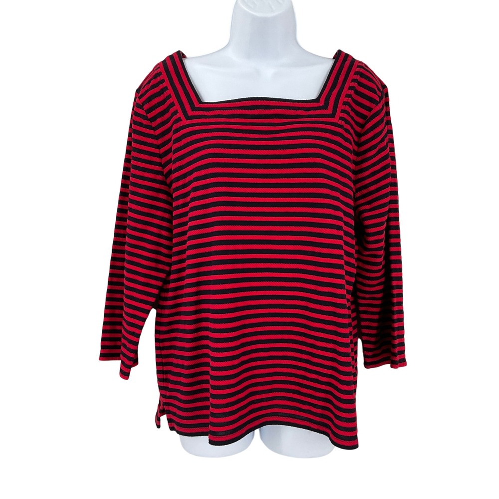 Talbots‎ Top Women XL Red Striped Square Neck Nautical Preppy Timeless Coastal